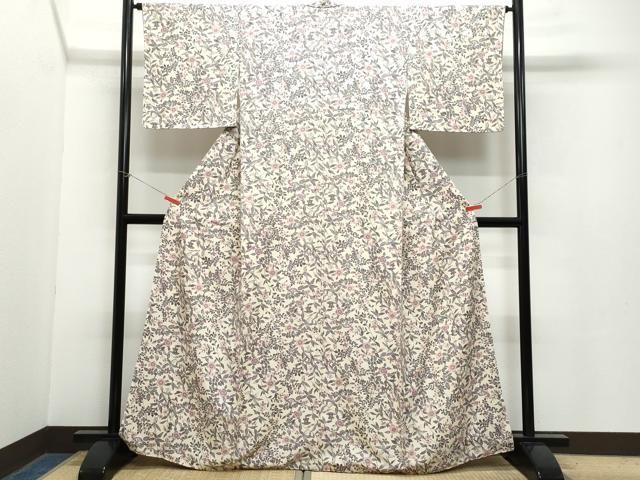 平和屋着物 上質な小紋 型染め 草花文 正絹 vf