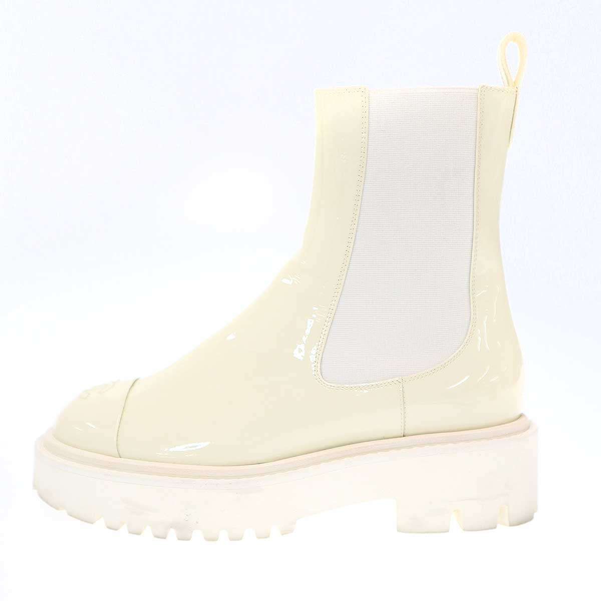 CHANEL シャネル ココマークトゥ サイドゴアパテントレザーブーツ G 38218 ホワイト 36 1 2