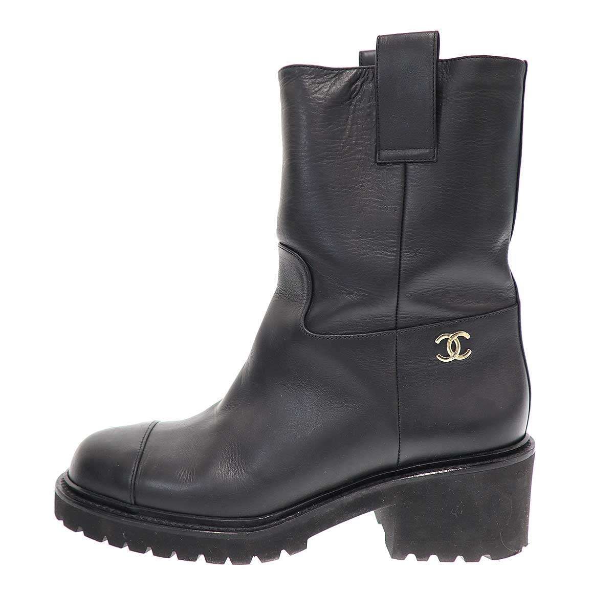 CHANEL シャネル ココマークロゴ レザーエンジニアブーツ G 36749 ブラック 36