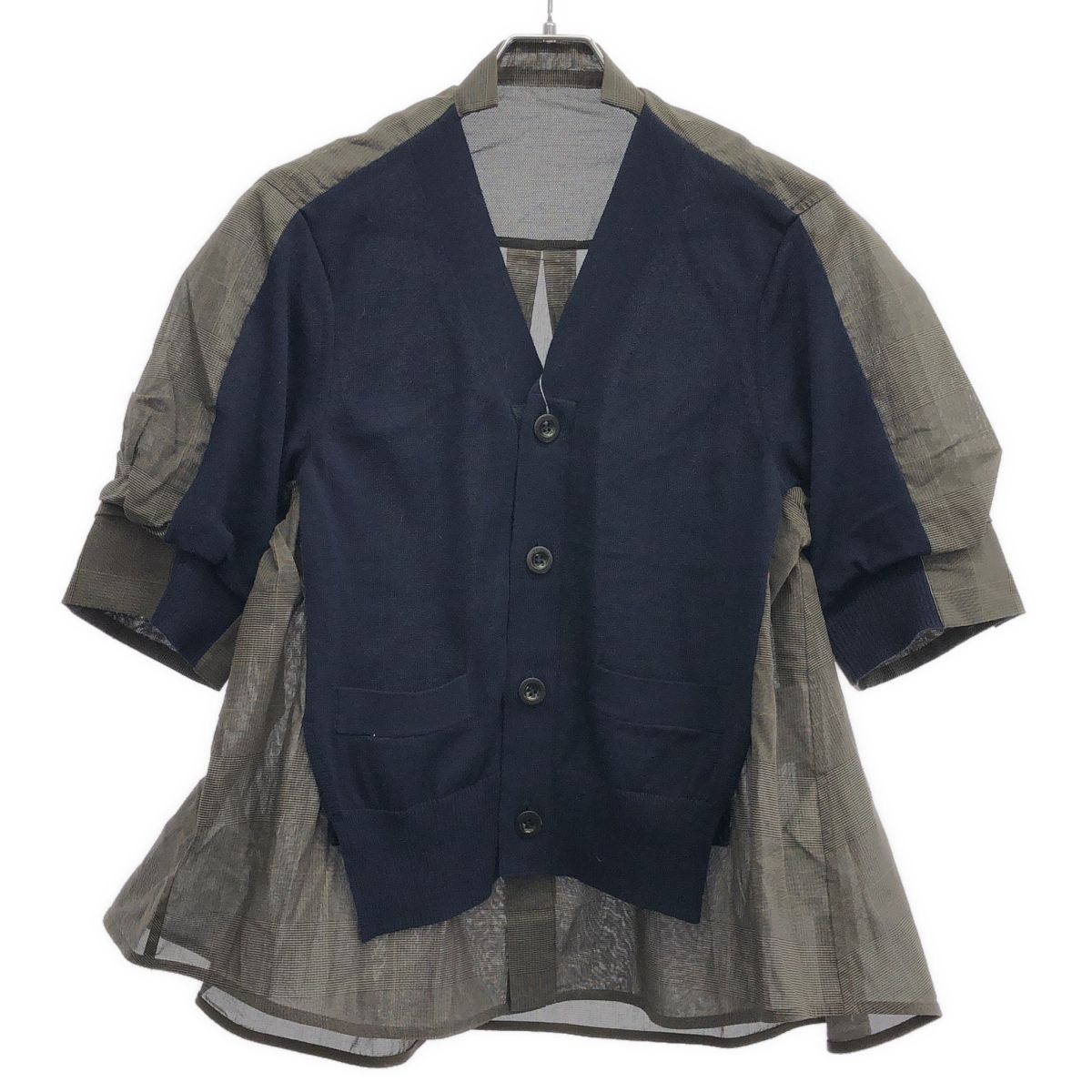 sacai サカイ 25SS sacai High Twist Voile x Knit Cardigan ショートスリーブカーディガン 25-07760 ネイビー×カーキグレー系 1