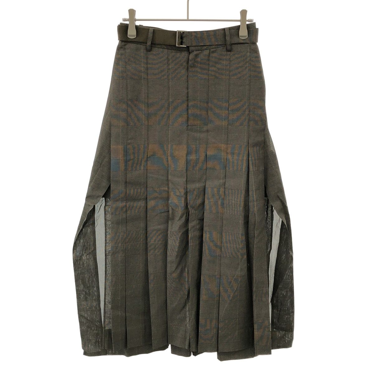 sacai サカイ 25SS High Twist Voile Skirt チェックスカート 25-07757 カーキグレー系 0