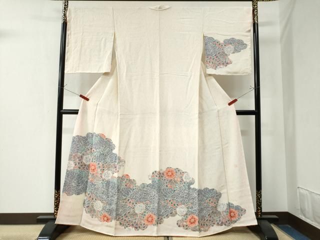 平和屋着物○訪問着 友禅 草花文 鬼しぼ縮緬 三越扱い 正絹 逸品