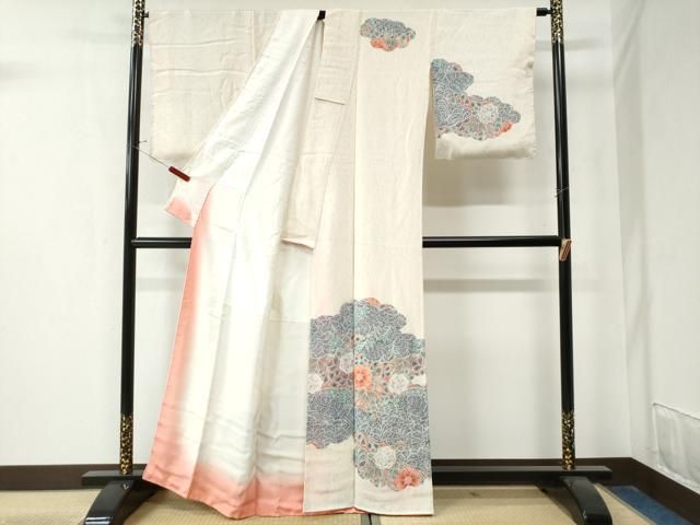 平和屋着物○訪問着 重ね山草花文 鬼しぼ縮緬 正絹 逸品 AABD3467ph