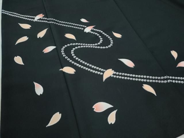 平和屋着物●訪問着　胴抜き仕立て　桜　舞花弁　黒地　金彩　洗える着物　CAAZ3461yc 平和屋着物○訪問着 胴抜き仕立て 桜 舞花弁 黒地 金彩 洗える着物