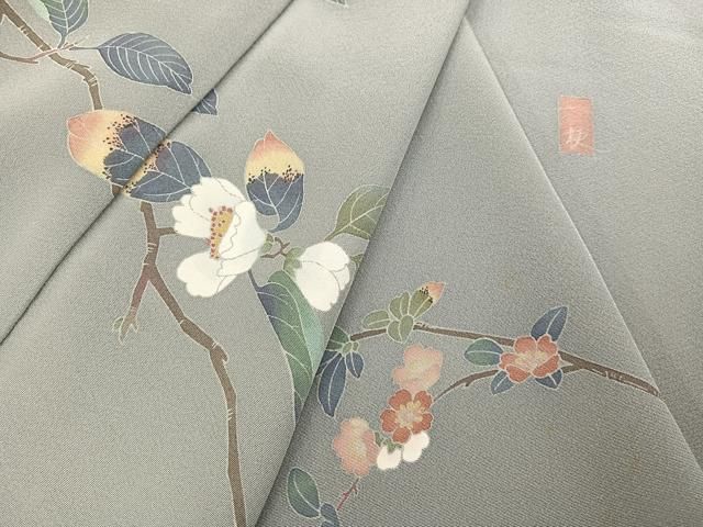 平和屋着物●十日町友禅作家　一梗　訪問着　枝花文　暈し染め　正絹　逸品　AABD3430ph 平和屋着物○十日町友禅作家 一梗 訪問着 枝花文 暈し