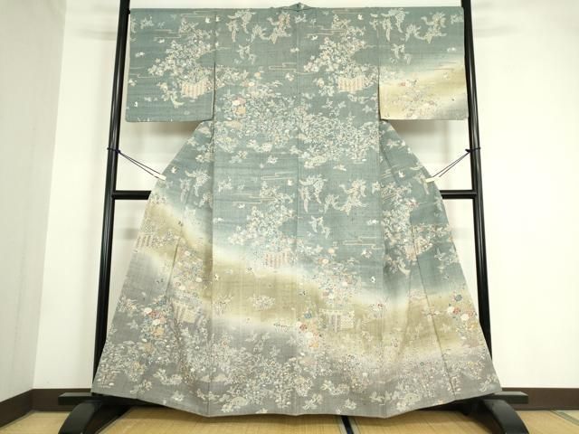 平和屋着物○染織の名門 しょうざん 生紬 訪問着 籬花文 金彩 正絹