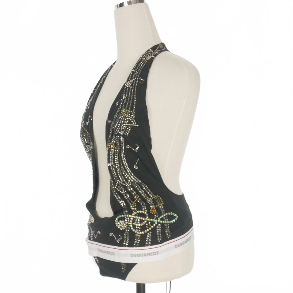 ディースクエアード DSQUARED2 23AW クリスタル装飾 ボディスーツ ノースリーブトップス S ブラック 黒 S72NA0097 正規