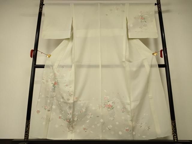 平和屋着物＊夏物　訪問着　絽　駒刺繍　飾花文　暈し染め　銀彩　正絹　逸品　AABD3305jd 平和屋着物＊夏物 訪問着 絽 駒刺繍 飾花文 暈し染め