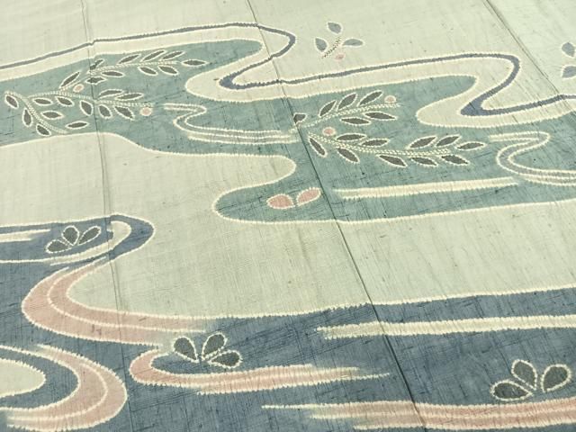 平和屋着物▽訪問着　単衣　生紬地　流水舞葉文　大丸扱い　正絹　逸品　AABD0102fy 平和屋着物▽訪問着 単衣 生紬地 流水舞葉文 大丸