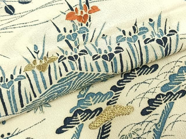 平和屋着物▽訪問着　単衣　刺繍　風景花文　金糸　正絹　逸品　AABD0125fy 平和屋着物▽訪問着 単衣 刺繍 風景花文 金糸 正絹 逸品 AABD0125fy