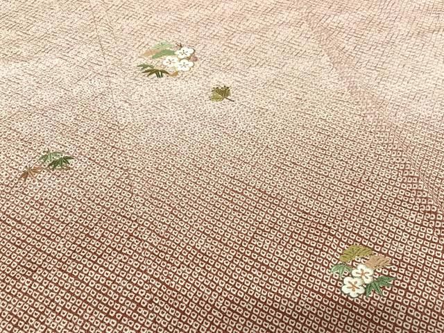 平和屋着物●訪問着　総絞り　刺繍　松竹梅　暈し染め　金糸　正絹　逸品　未使用　AABC5094zg 平和屋着物○訪問着 総絞り 刺繍 松竹梅 暈し染め 金糸 正絹 逸品