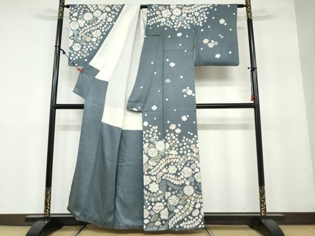 平和屋着物●訪問着　絞り　辻が花　銀通し地　正絹　逸品　CAAZ8078vf 平和屋着物○訪問着 絞り 辻が花 銀通し地 正絹 逸品 CAAZ8078vf 平和