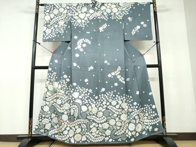 平和屋着物○訪問着 絞り 辻が花 黒地 正絹 逸品 DAAY1806ps