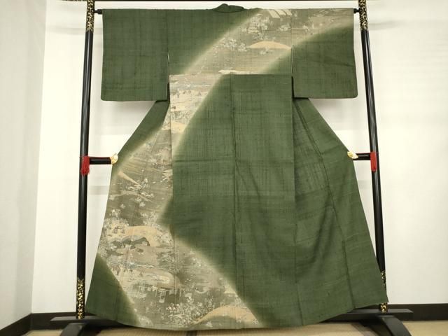 平和屋着物○染織の名門 しょうざん 生紬 訪問着 風景文 暈し染め 正絹