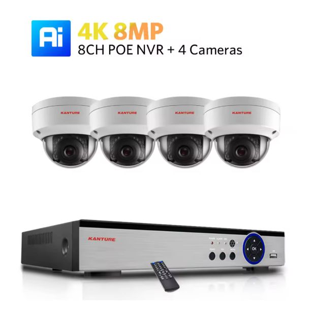 8CH NVR x 4PCS 4K HDD 1TB 防犯カメラ 4個セット 顔検出 セキュリティ カメラ 音声 記録 屋内 屋外 ドーム 防水 ビデオ監視 窃盗 空き巣 盗難 防犯 HDDセット P2P 800万画素 4K