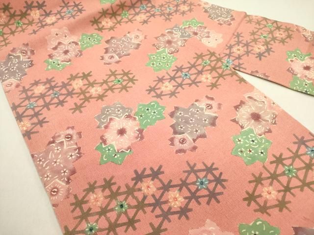 平和屋着物 九寸名古屋帯 型染 草花文 正絹 op