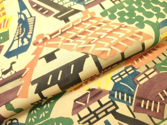  平和屋着物 塩瀬 九寸名古屋帯 型染 風景文 正絹 op 名古屋帯 帯