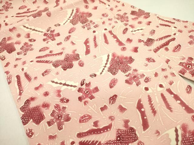 平和屋着物 九寸名古屋帯 型染 舞花 正絹 op