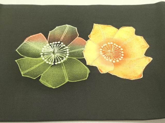  平和屋着物 塩瀬 九寸名古屋帯 舞花 黒地 金彩 正絹 op 名古屋帯 帯