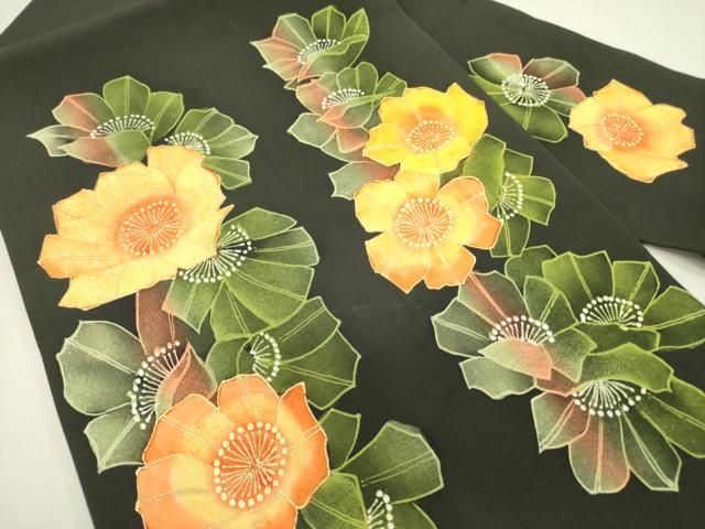 平和屋着物 塩瀬 九寸名古屋帯 舞花 黒地 金彩 正絹 op