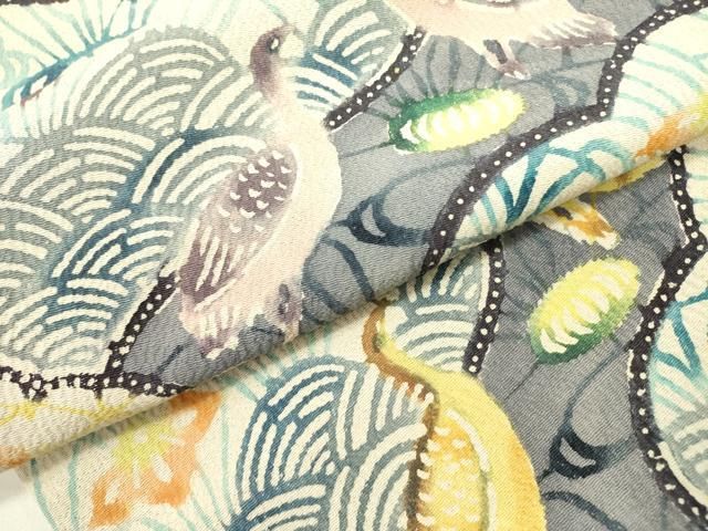  平和屋着物 九寸名古屋帯 型染 花鳥文 鬼しぼ縮緬 正絹 op 名古屋帯 帯