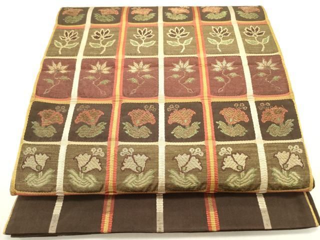 平和屋着物●六通柄袋帯　吉野間道　横段花文　金糸　正絹　逸品　DAAZ2278op 平和屋着物○六通柄袋帯 吉野間道 横段花文 金糸