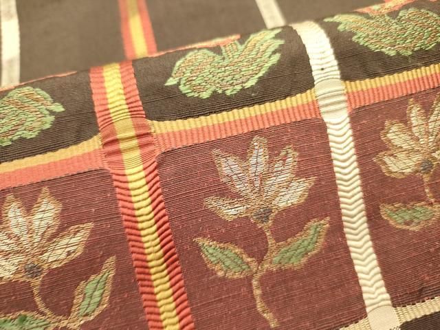 平和屋着物●六通柄袋帯　吉野間道　横段花文　金糸　正絹　逸品　DAAZ2278op 平和屋着物○六通柄袋帯 吉野間道 横段花文 金糸