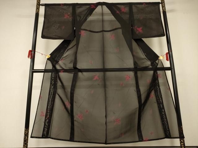 平和屋着物 夏物 小紋 紗 舞葉文 正絹 jd