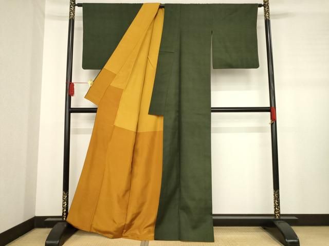 平和屋着物○結城紬 色無地 黒緑色 正絹 逸品 AABD4398ck - メルカリ