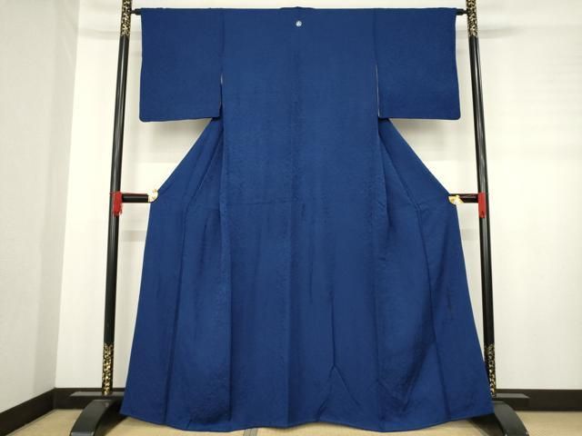 平和屋着物 上質な色無地 霊芝草木染 小花地紋 濃藍色 正絹 ck