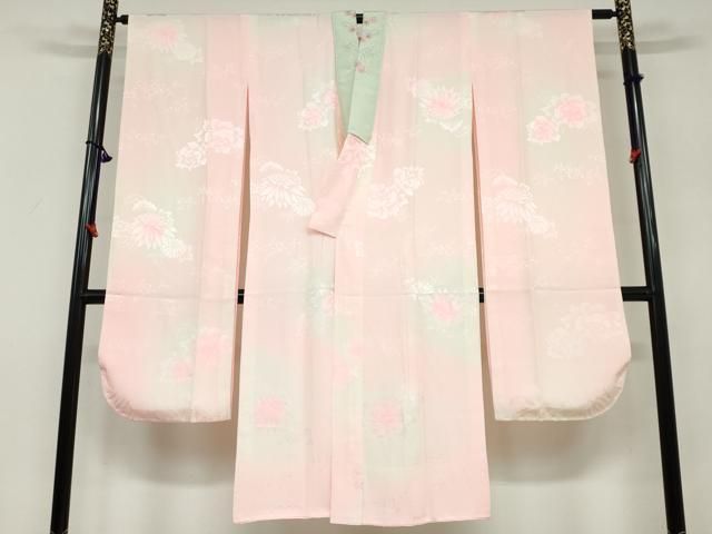 平和屋着物 振袖用長襦袢 袷 草花地紋 暈し染め 半衿刺繡 正絹 ud