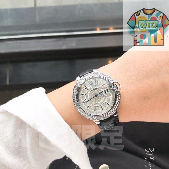 ブルー 満鑚ローマ文字盤石英腕時計