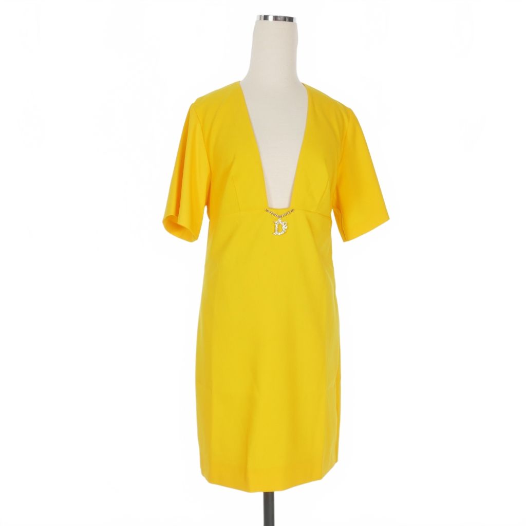 ディースクエアード DSQUARED2 23AW メタルチャーム付き ワンピース ドレス 半袖 38 イエロー S75CV0696 正規