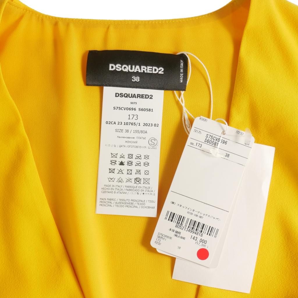  ディースクエアード 23 AW メタルチャーム付き ワンピース ドレス 半袖 38 イエロー 正規 長袖 七分袖 ミニワンピース