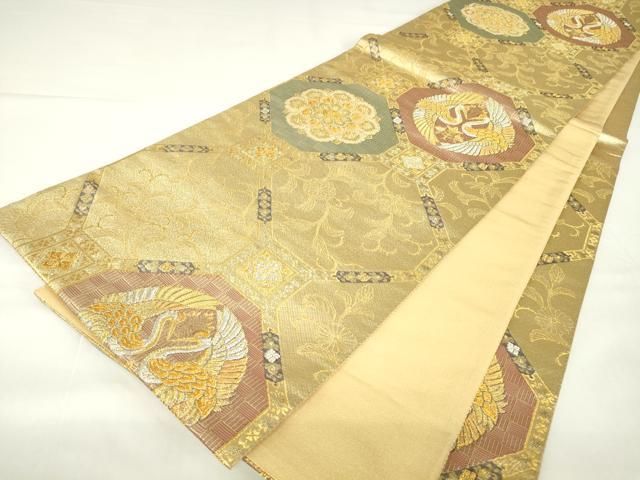 平和屋着物▽六通柄袋帯 正倉院蜀江花鳥文 金銀糸 正絹 逸品