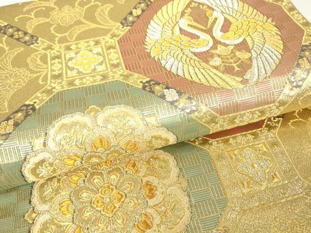 平和屋着物▽六通柄袋帯 正倉院蜀江花鳥文 金銀糸 正絹 逸品