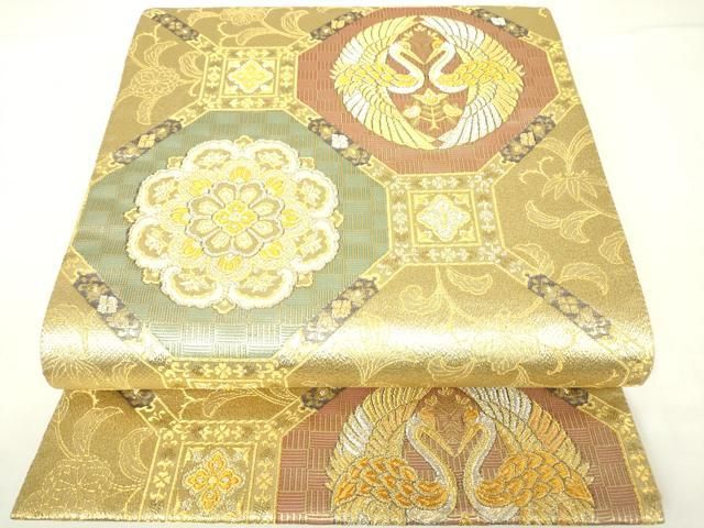 平和屋着物●六通柄袋帯　唐織　向かい鳥正倉院花文　金銀糸　正絹　逸品　CAAZ6795dy 平和屋着物○六通柄袋帯 唐織 向かい鳥正倉院花文