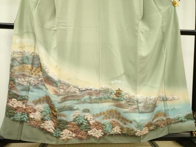 平和屋着物▽訪問着 手描き 雪持ち風景文 暈し染 金彩 正絹