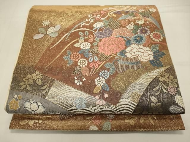 平和屋着物◎六通柄袋帯 唐織 九百錦 辻が花 扇面有職文 金銀糸 正絹