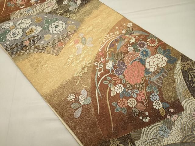平和屋着物◎六通柄袋帯 唐織 九百錦 辻が花 扇面有職文 金銀糸 正絹