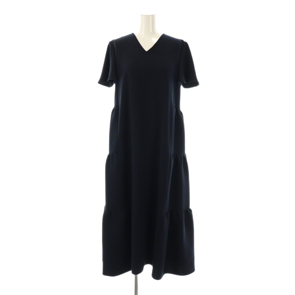 ヨーコチャン YOKO CHAN フ スリーブバックティアードドレス ワンピース ミモレ ロング 半袖 36 紺 ネイビー AT OS