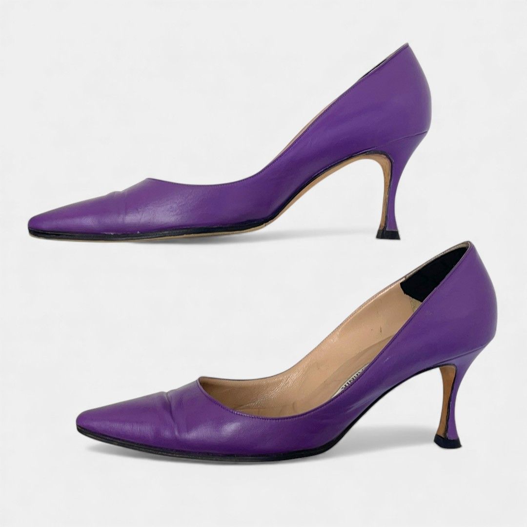 『未使用級』マノロブラニク パンプス ハイヒール ベロア ポインテッドトゥ　紫 マノロブラニク パンプス ポインテッドトゥ パープル - メルカリ