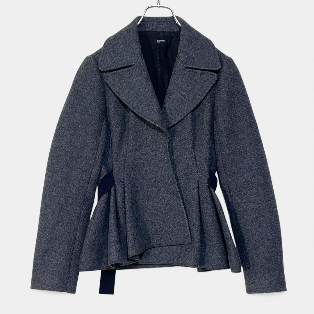 ジルサンダーネイビー グレー ベルト ウール メルトン ジャケット
