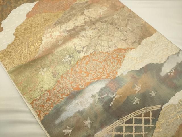 平和屋着物◎西陣 服部織物謹製 六通柄袋帯 こはく錦 手工芸 籬飛鳥文