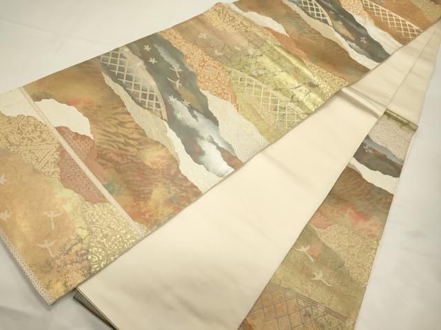 平和屋着物◎西陣 服部織物謹製 六通柄袋帯 こはく錦 手工芸 籬飛鳥文