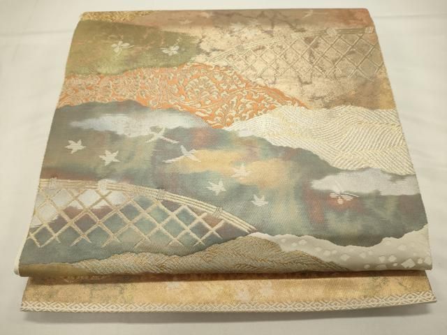 平和屋着物◎西陣 服部織物謹製 六通柄袋帯 こはく錦 手工芸 籬飛鳥文