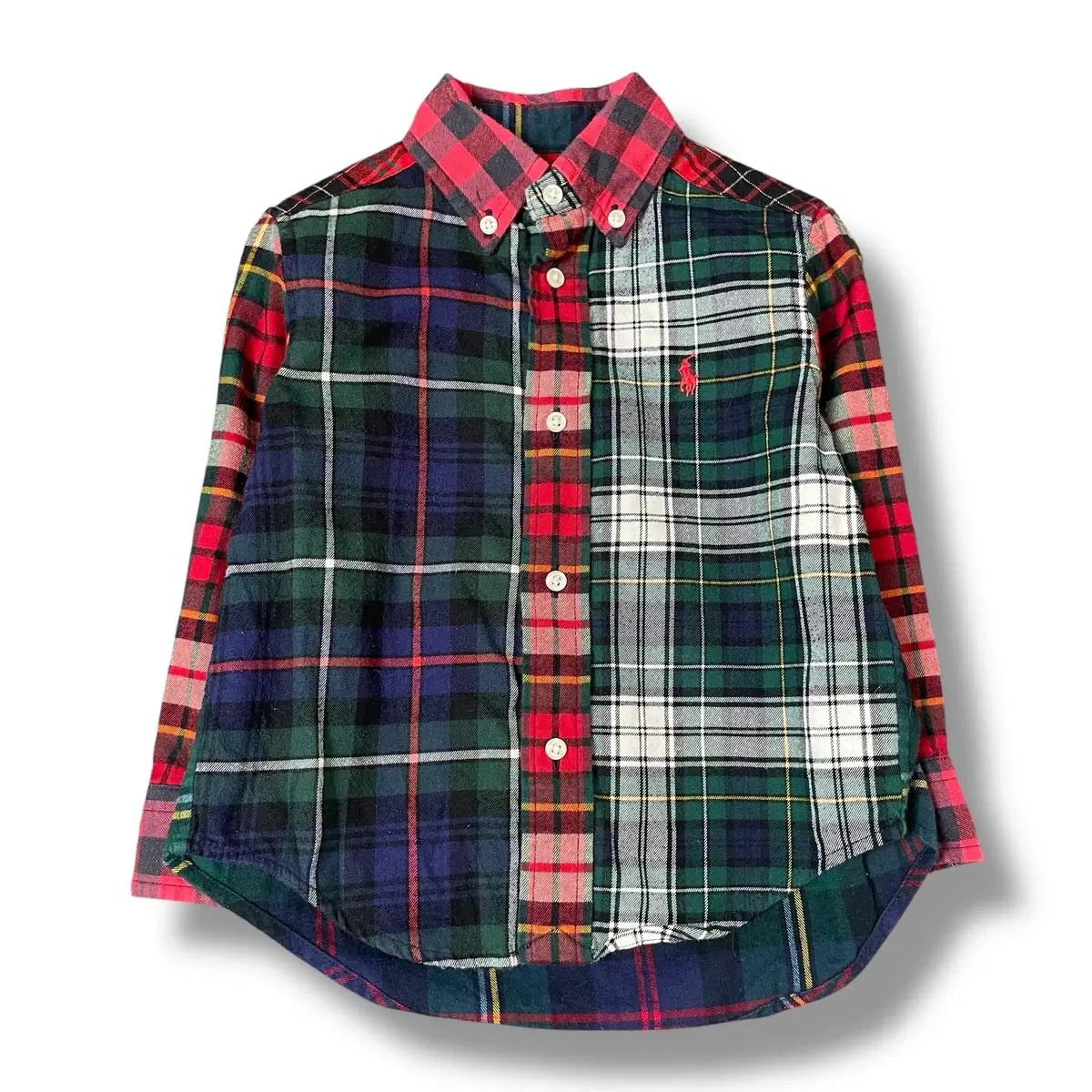 ポロラルフローレン キッズ レッド グリーン ネイビー マルチ チェック パータン 長袖 シャツ 2 T