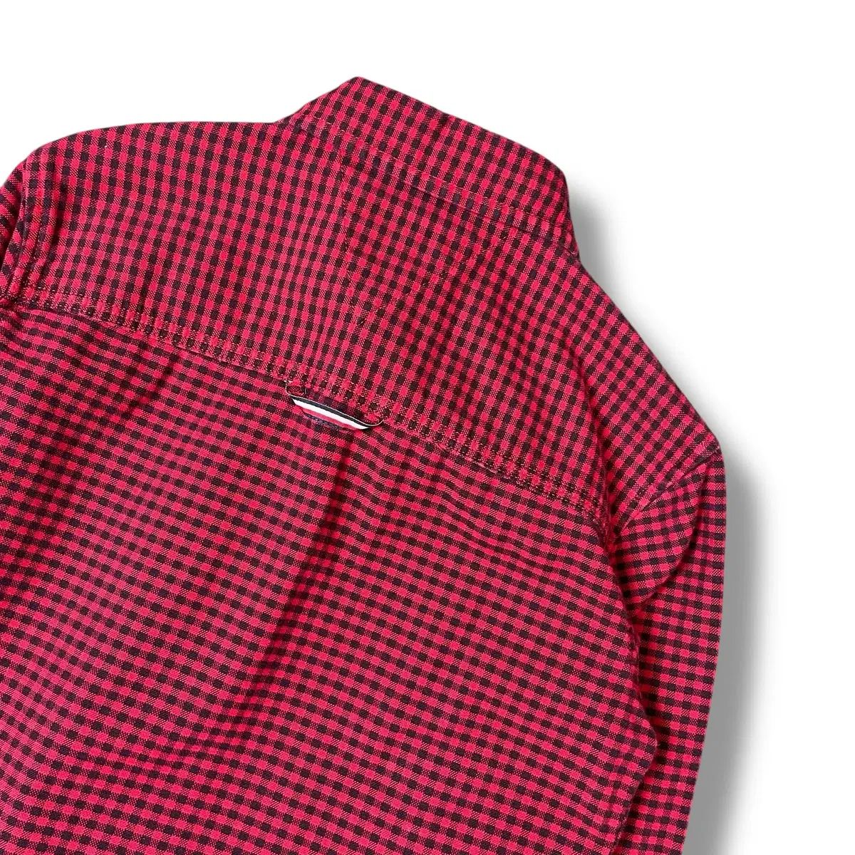 Tommy Hilfiger トミーヒルフィガー キッズ レッド ブラック マイクロ CHECK ワンポケット 長袖 シャツ 116