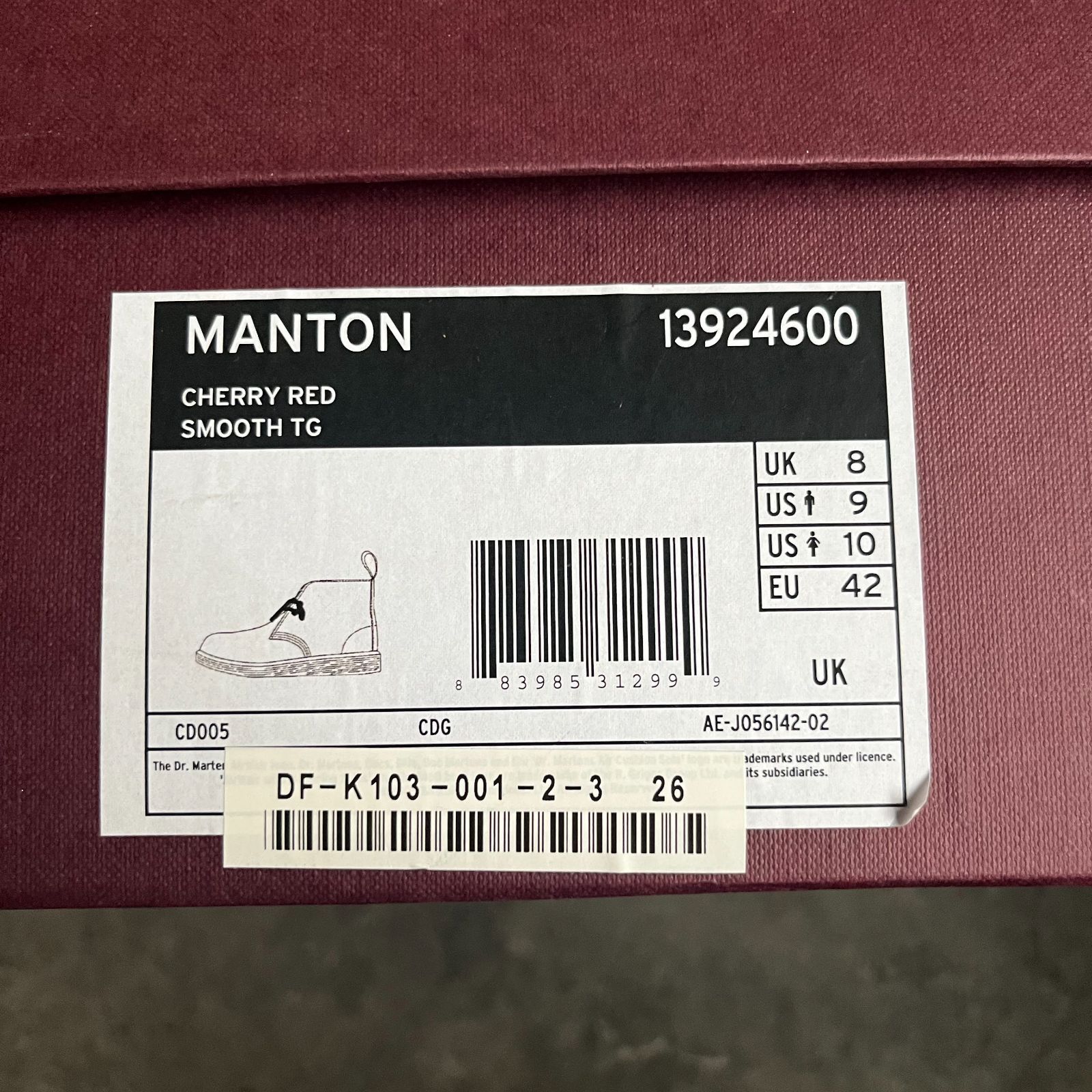  COMME des GARCONS HOMME DEUX Dr Martens 10 aw MANTON 8 チェリーレッド イングランド製 コムデギャルソンオムドゥ ドクターマーチン マントン チャッカブーツ チャッカブーツ ブーツ 革靴