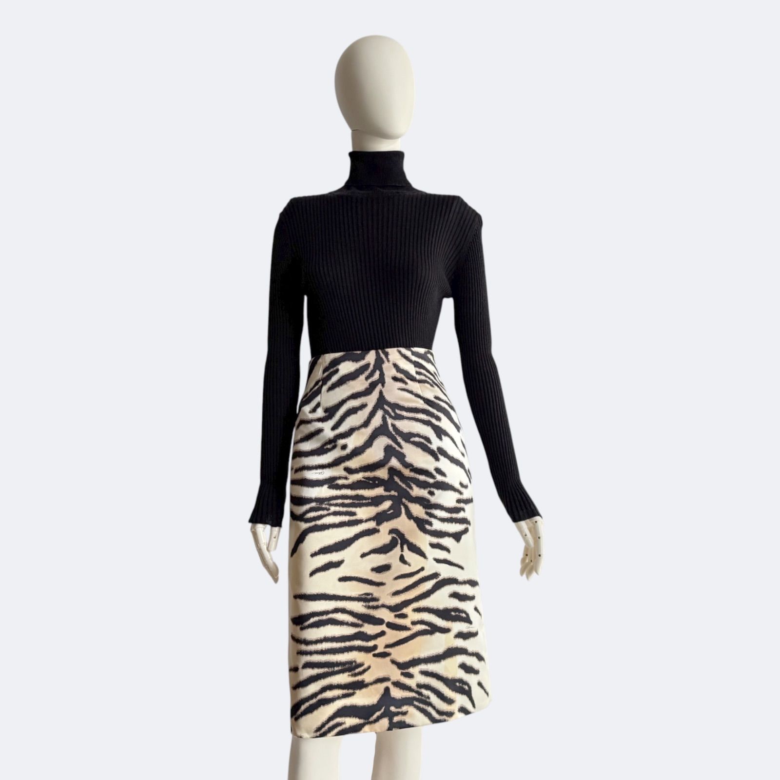 CELINE セリーヌ タイガープリント シルク混ミディスカート フランス製